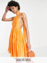 ASOS DESIGN Tall – Gestuftes Voile-Minikleid in Orange mit Neckholder-Träger und Bindedetail hinten