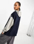 Фото #3 товара ASOS DESIGN oversized colourblock hoodie with boston graphic in grey marl and navy