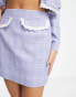 Miss Selfridge co-ord western check mini skirt with lace trim detail in blue Синий, 36 - фото #2