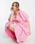 Фото #4 товара Miss Selfridge broderie wrap midi dress in hot pink