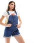 Фото #1 товара Miss Selfridge dungaree denim shorts in mid blue wash