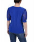 ფოტო #4 პროდუქტის Women's Short Puff Sleeve Top with Lace Sleeves and Yoke