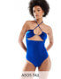 ASOS DESIGN Tall Maya ruched keyhole halter swimsuit in blue