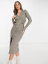 Pretty Lavish ribbed plisse wrap midi dress in taupe knit