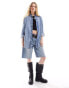 Monki oversize denim shirt in blue mottled wash