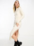 Фото #5 товара Miss Selfridge slouchy bardot rib knit cosy maxi dress in cream