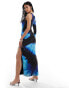 Kaiia exclusive slinky one shoulder cut out maxi dress in blue butterfly print