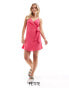 Vila Petite linen touch wrap front cami mini dress in pink