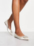 ASOS DESIGN Lola faux pearl embellished pointed ballet flats in ivory satin