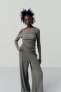 Textured flowing wide-leg trousers