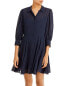 Theory Volume Silk Mini Shirtdress Navy 12