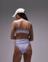 Фото #3 товара Topshop mix and match textured stripe high waist bikini bottoms in blue and white