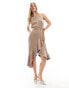 Style Cheat halterneck cami midi dress with tie waist in taupe