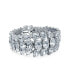 Elegant Multi Row Cubic Zirconia Graduated Cluster Teardrop CZ Wide Statement Bracelet Perfect For Women 's Prom Rhodium Plated