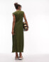 Topshop twist front textured jersey column midi dress in khaki