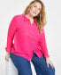 Фото #5 товара Trendy Plus Size Button-Front Crepe Shirt, Created for Macy's