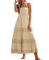 Women's Apricot Smocked Bodice Lace Trim Midi Tube Beach Dress