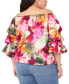 Фото #3 товара Women's Floral Off The Shoulder Bubble Sleeve Tie Front Blouse