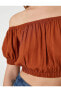 Kadın Giyim Crop Bluz Omzu Açık Lastikli 3sak60010pw Kahverengi Kahverengi
