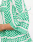 Фото #3 товара Accessorize flute sleeve jacquard beach summer mini dress in green & white