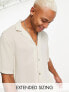 ASOS DESIGN relaxed deep revere shirt in lightweight texture in stone