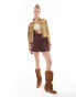 Stradivarius boho tassel detail faux suede jacket in camel