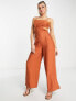 Фото #7 товара ASOS DESIGN linen tie back button side jumpsuit in terracotta