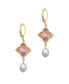 14K Gold Plated Floral and Pearl Drop Earrings Pink Imitation Mother of Pearl