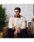 Men's Organic Crew Neck Cable Sweater with Suede Detail