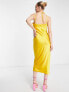 Фото #4 товара Public Desire satin midi dress with cross neck in mustard