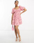 Фото #6 товара Wednesday's Girl puff sleeve ditsy floral print mini dress in pink