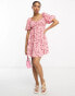 Фото #3 товара Wednesday's Girl puff sleeve ditsy floral print mini dress in pink