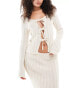 ASOS DESIGN lounge knitted tie front cardi & skirt set in cream