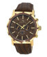 ფოტო #1 პროდუქტის NYC Chrono Genuine Leather Gold Tone & Brown Men's Watch 1281CNYL