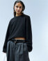 Фото #2 товара ASOS DESIGN cotton crew neck long sleeve top with shoulder pads in black