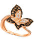 Chocolate Diamond & Nude Diamond Double Butterfly Statement Ring (7/8 ct. t.w.) in 14k Rose Gold