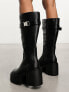 Фото #2 товара Public Desire Wide Fit Alaska chunkle buckle knee boots in black