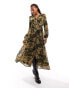 Фото #2 товара Only button down maxi dress in khaki abstract animal