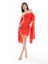 Фото #1 товара ASOS DESIGN satin cowl neck mini dress with exaggerated sleeve detail in red