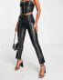 Фото #2 товара Miss Selfridge diamonte trim faux leather skinny trouser in black