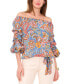 Фото #1 товара Women's Printed Off The Shoulder Bubble Sleeve Tie Front Blouse