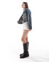 Фото #3 товара COLLUSION festival denim moto jacket in midwash blue