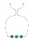 ფოტო #1 პროდუქტის Simulated Emerald/Cubic Zirconia Cushion Adjustable Bolo Bracelet in Silver Plate