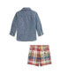 Фото #2 товара Baby Boys Cotton Chambray Shirt and Madras Short Set