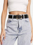 Фото #1 товара ASOS DESIGN chunky gold buckle waist and hip jeans belt in black