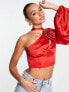 Фото #1 товара ASOS DESIGN one shoulder long sleeve top with corsage detail in red