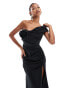 ASOS DESIGN premium off shoulder corsage maxi dress with train in black