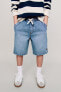 Denim bermuda shorts with drawstrings and label