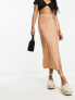 Фото #3 товара JDY wrap sarong ribbed midi skirt in camel