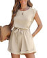 Фото #1 товара Women's Beige Round Neck Short Sleeve Wide Leg Romper